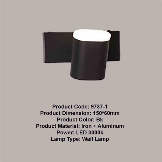 Modern Black LED Wall Lamp 9737-1 – Iron & Aluminum, 150x60mm, 3000K Warm Light – Sleek Indoor Lighting