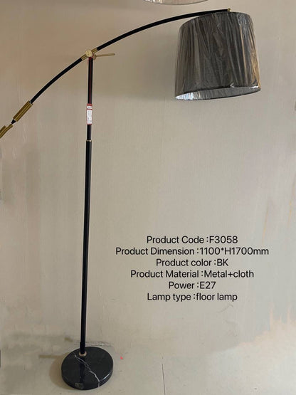 Elegant Arc Floor Lamp – F3058 | Adjustable Black Metal & Cloth Design