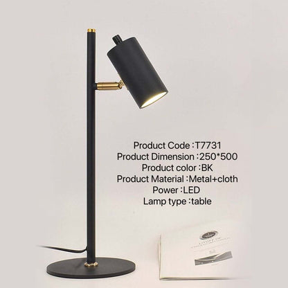 Sleek Black LED Table Lamp T7731 – Adjustable Metal & Cloth Design, 250x500mm – Perfect for Workspaces & Reading