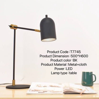 Contemporary Metal & Cloth Table Lamp – Adjustable Arm, LED Light, Black Finish (T7745)