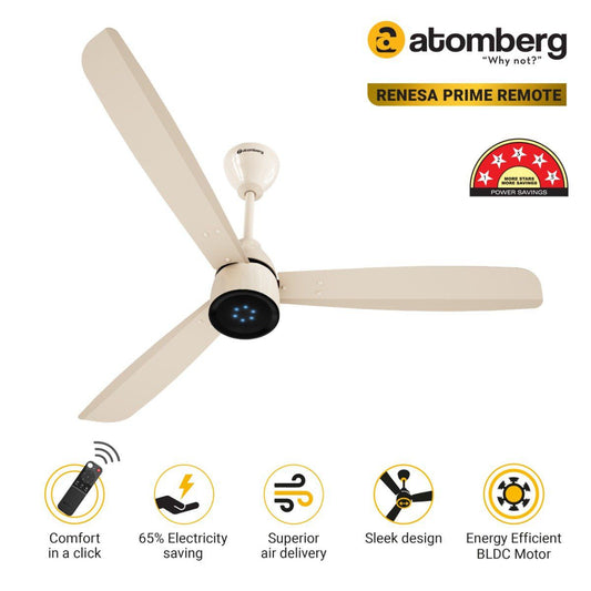 Atomberg Renesa Prime Remote 1200mm BLDC Ceiling Fan | Energy Efficient & Silent Operation